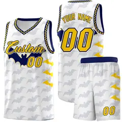 White Gold Navy Bat Pattern Halloween Basketball Jersey