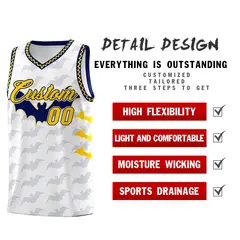 White Gold Navy Bat Pattern Halloween Basketball Jersey 2