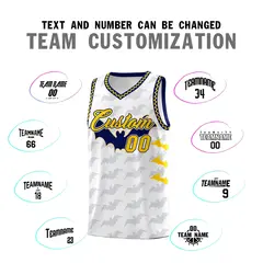 White Gold Navy Bat Pattern Halloween Basketball Jersey 4