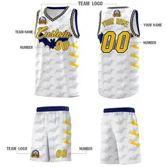 White Gold Navy Bat Pattern Halloween Basketball Jersey 5