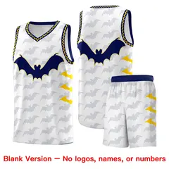 White Gold Navy Bat Pattern Halloween Basketball Jersey 7