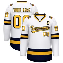 White Gold-Navy Classic Style Hockey Jersey