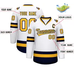 White Gold-Navy Classic Style Hockey Jersey 2