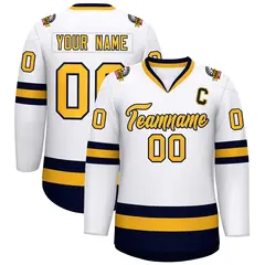 White Gold-Navy Classic Style Hockey Jersey 1