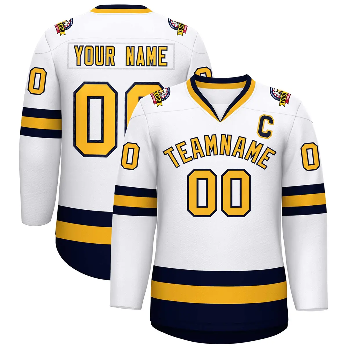 White Gold-Navy Classic Style Hockey Jersey