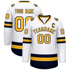 White Gold-Navy Classic Style Hockey Jersey 1