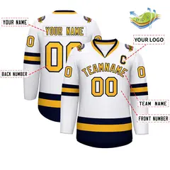 White Gold-Navy Classic Style Hockey Jersey 2