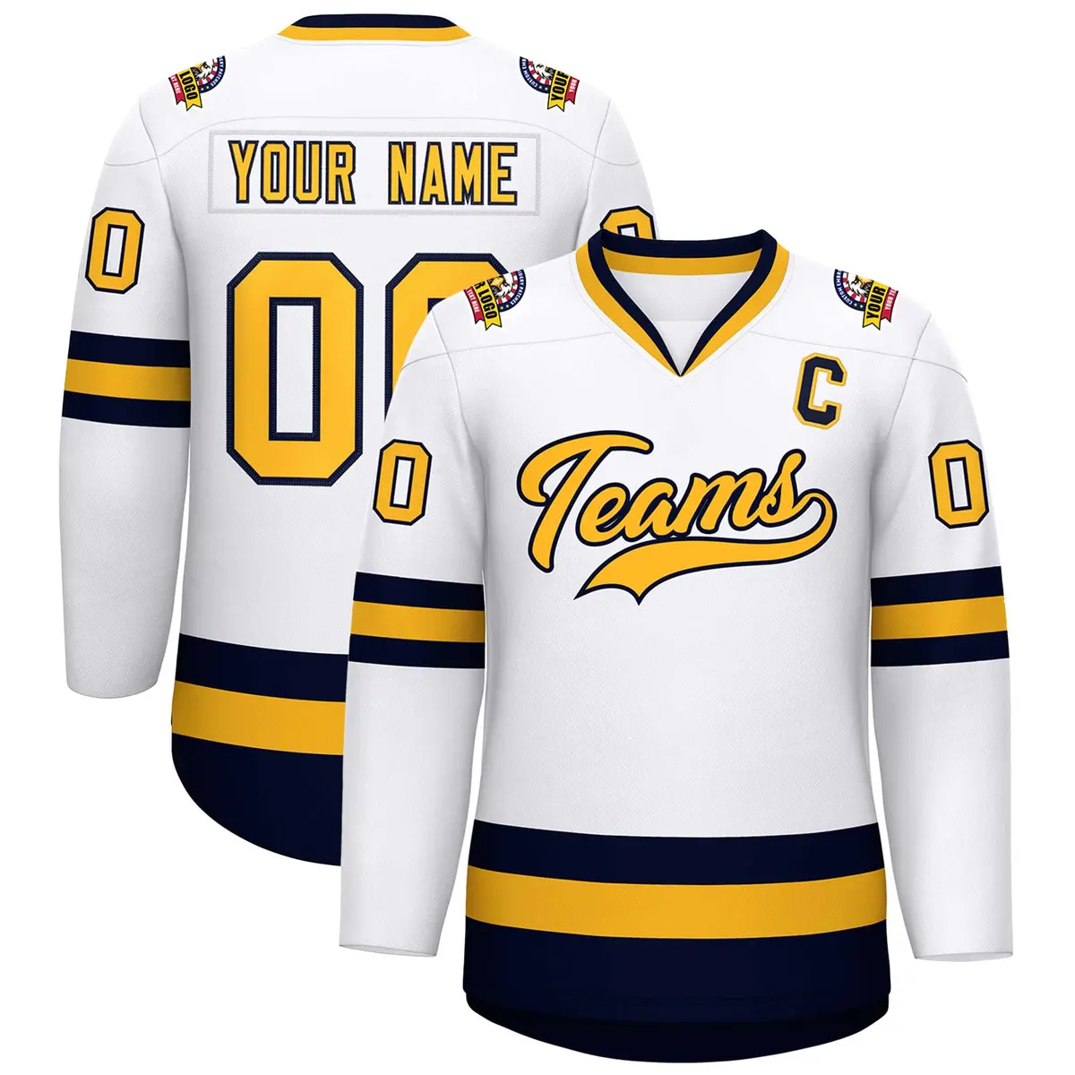 White Gold-Navy Classic Style Hockey Jersey
