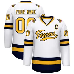 White Gold-Navy Classic Style Hockey Jersey 1