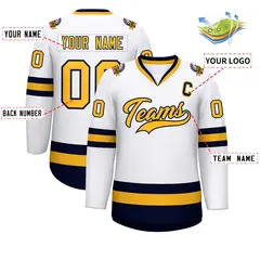 White Gold-Navy Classic Style Hockey Jersey 2
