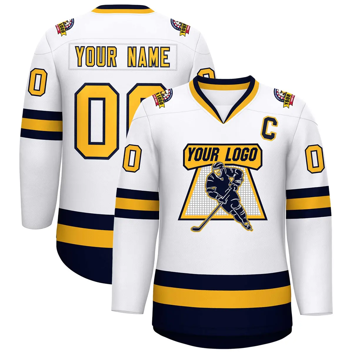 White Gold-Navy Classic Style Hockey Jersey