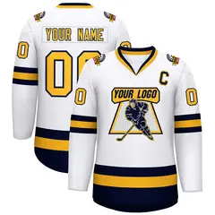 White Gold-Navy Classic Style Hockey Jersey 1