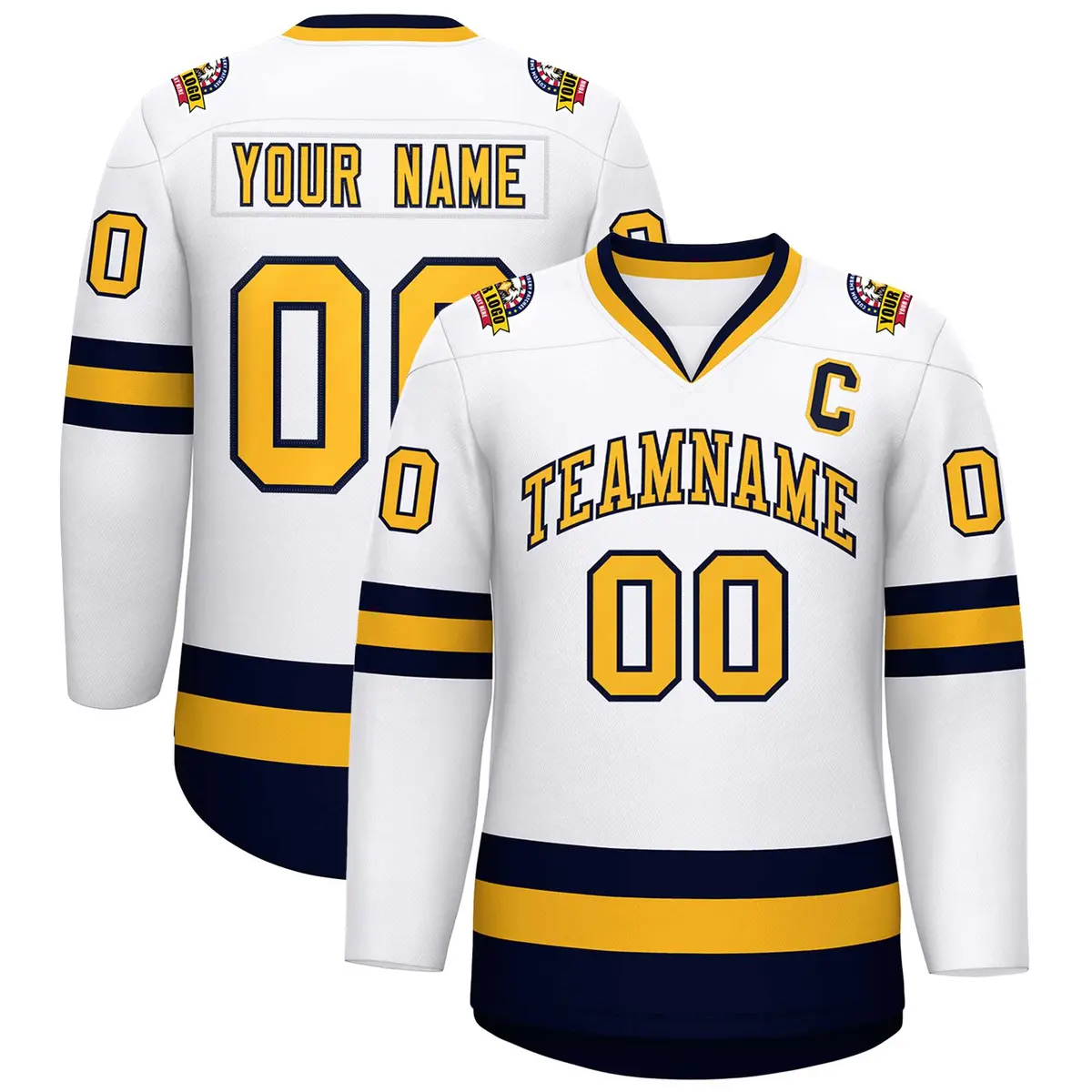 White Gold-Navy Classic Style Hockey Jersey
