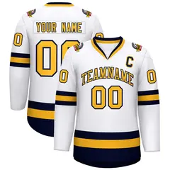 White Gold-Navy Classic Style Hockey Jersey 1