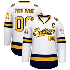 White Gold-Navy Classic Style Hockey Jersey 1