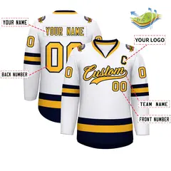 White Gold-Navy Classic Style Hockey Jersey 2