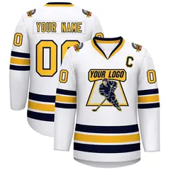 White Gold-Navy Classic Style Hockey Jersey 1