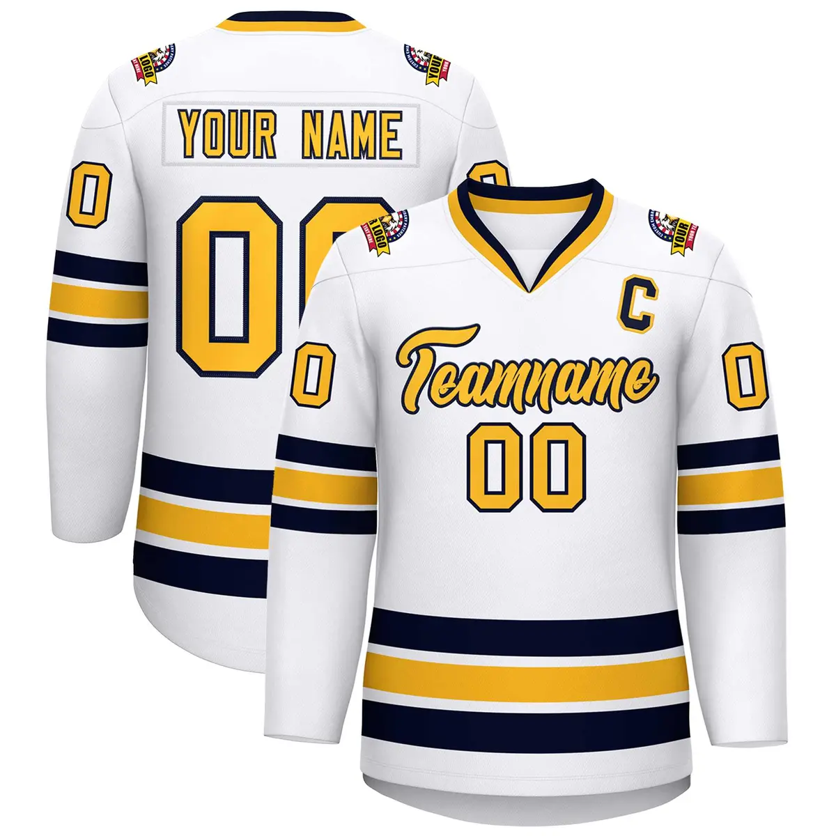 White Gold-Navy Classic Style Hockey Jersey