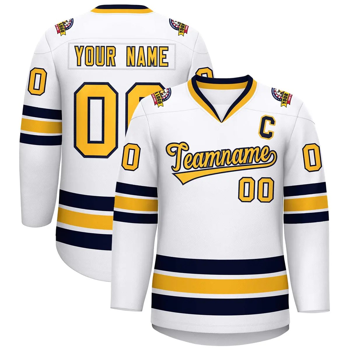 White Gold-Navy Classic Style Hockey Jersey