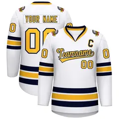White Gold-Navy Classic Style Hockey Jersey 1