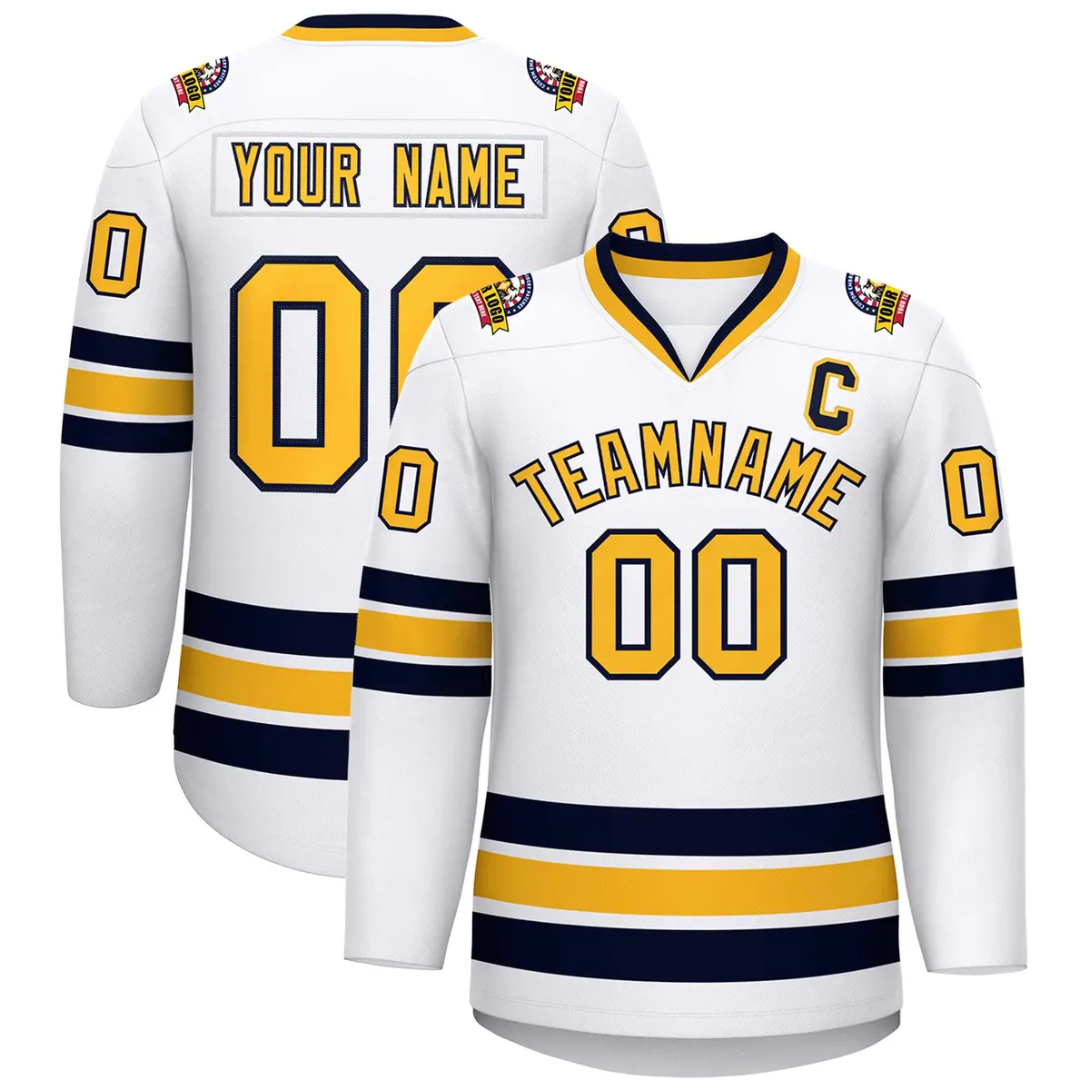 White Gold-Navy Classic Style Hockey Jersey