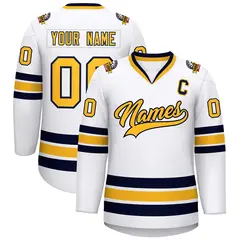White Gold-Navy Classic Style Hockey Jersey 1