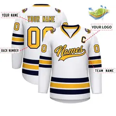White Gold-Navy Classic Style Hockey Jersey 2