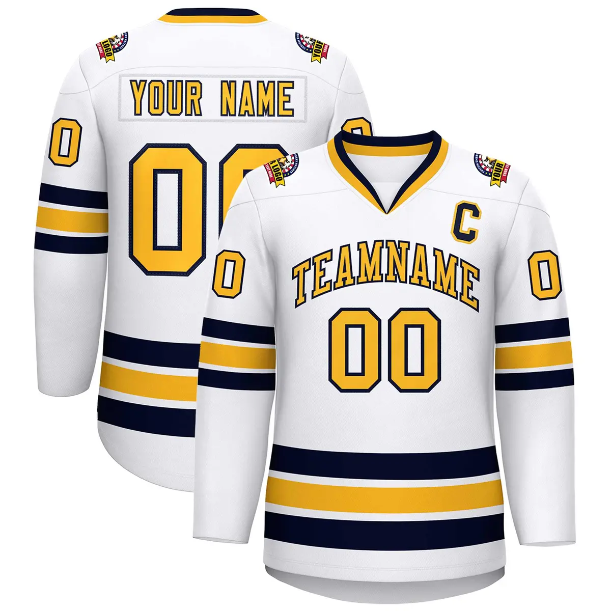 White Gold-Navy Classic Style Hockey Jersey