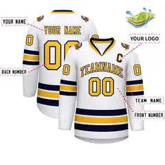 White Gold-Navy Classic Style Hockey Jersey 2