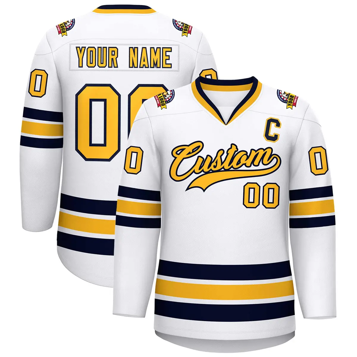 White Gold-Navy Classic Style Hockey Jersey