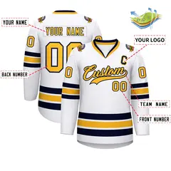 White Gold-Navy Classic Style Hockey Jersey 2