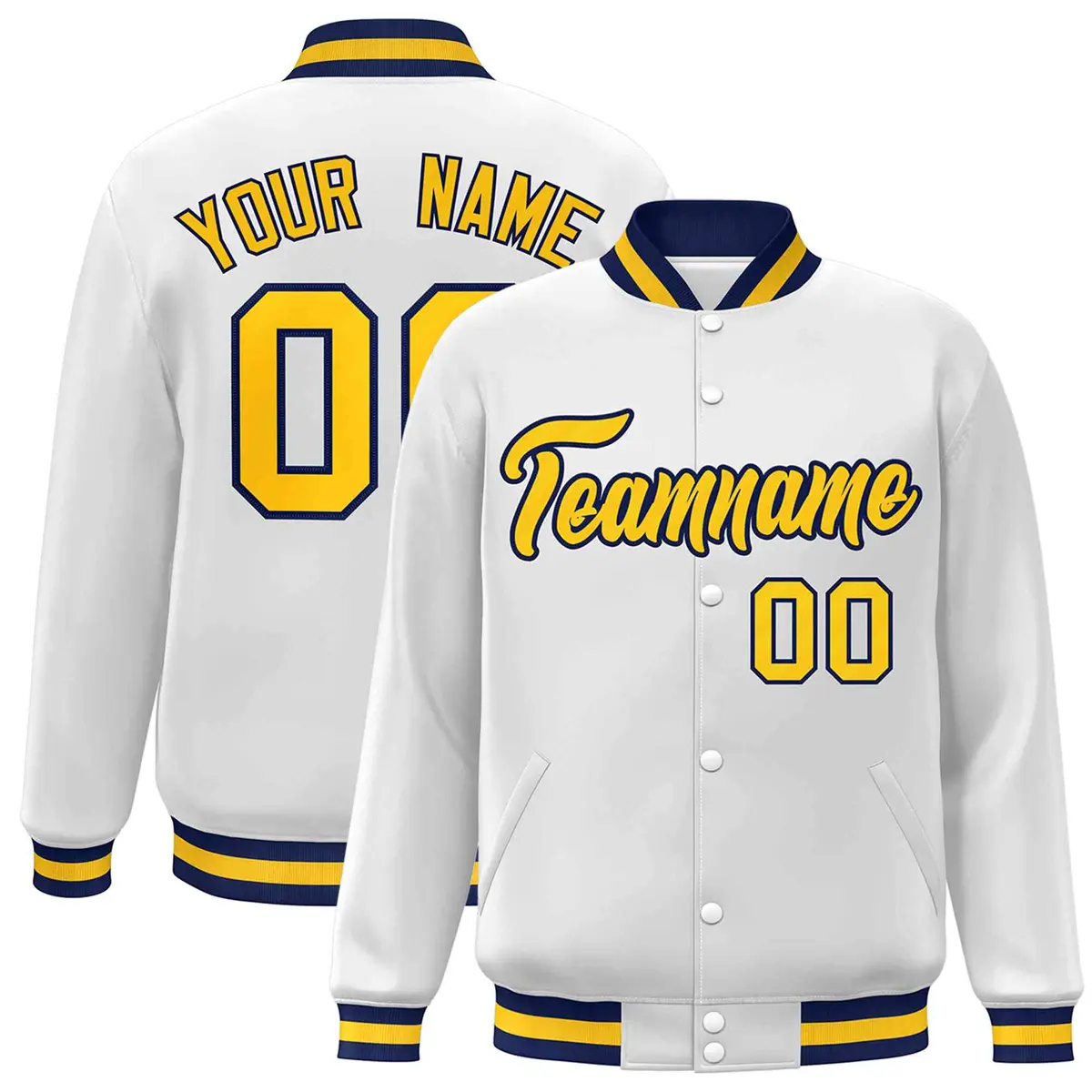 White Gold-Navy Classic Varsity Full-Snap Letterman Jacket