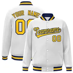 White Gold-Navy Classic Varsity Full-Snap Letterman Jacket 1
