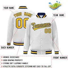 White Gold-Navy Classic Varsity Full-Snap Letterman Jacket 2