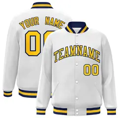 White Gold-Navy Classic Varsity Full-Snap Letterman Jacket 1
