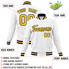 White Gold-Navy Classic Varsity Full-Snap Letterman Jacket 4