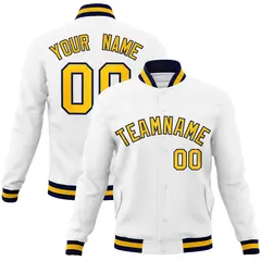White Gold-Navy Classic Varsity Full-Snap Letterman Jacket
