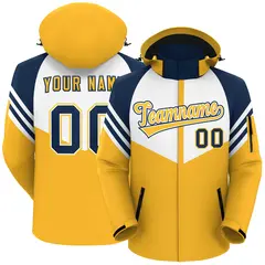 White Gold-Navy Color Block Hooded Outdoor Waterproof Jacket