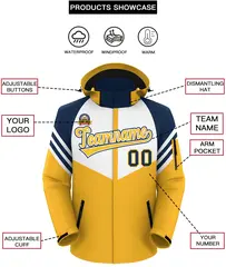 White Gold-Navy Color Block Hooded Outdoor Waterproof Jacket 2