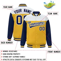 White Gold-Navy Color Block Letterman Varsity Baseball Jacket 2
