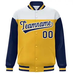 White Gold-Navy Color Block Letterman Varsity Baseball Jacket 3