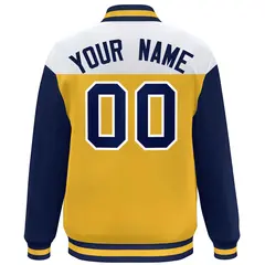 White Gold-Navy Color Block Letterman Varsity Baseball Jacket 4