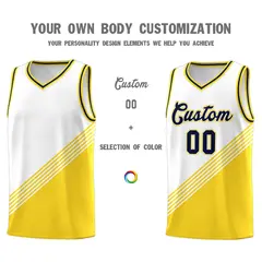 White Gold Navy Diagonal Stripes Color Block Basketball Jersey Sets 3