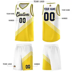 White Gold Navy Diagonal Stripes Color Block Basketball Jersey Sets 5
