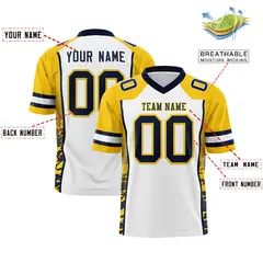 White Gold-Navy Raglan Side Pattern Football Jersey 2