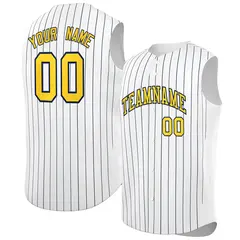 White Gold-Navy Striped Sleeveless Fashion Baseball Jersey
