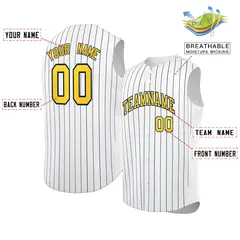 White Gold-Navy Striped Sleeveless Fashion Baseball Jersey 2
