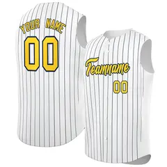 White Gold-Navy Striped Sleeveless Fashion Baseball Jersey
