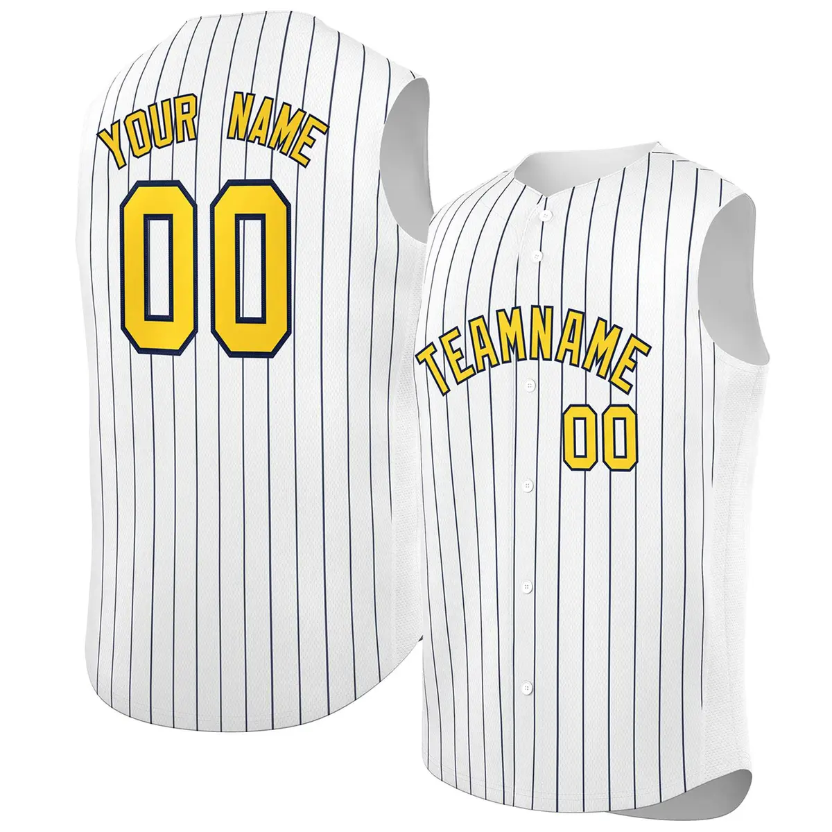 White Gold-Navy Striped Sleeveless Fashion Baseball Jersey