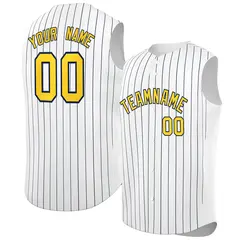 White Gold-Navy Striped Sleeveless Fashion Baseball Jersey